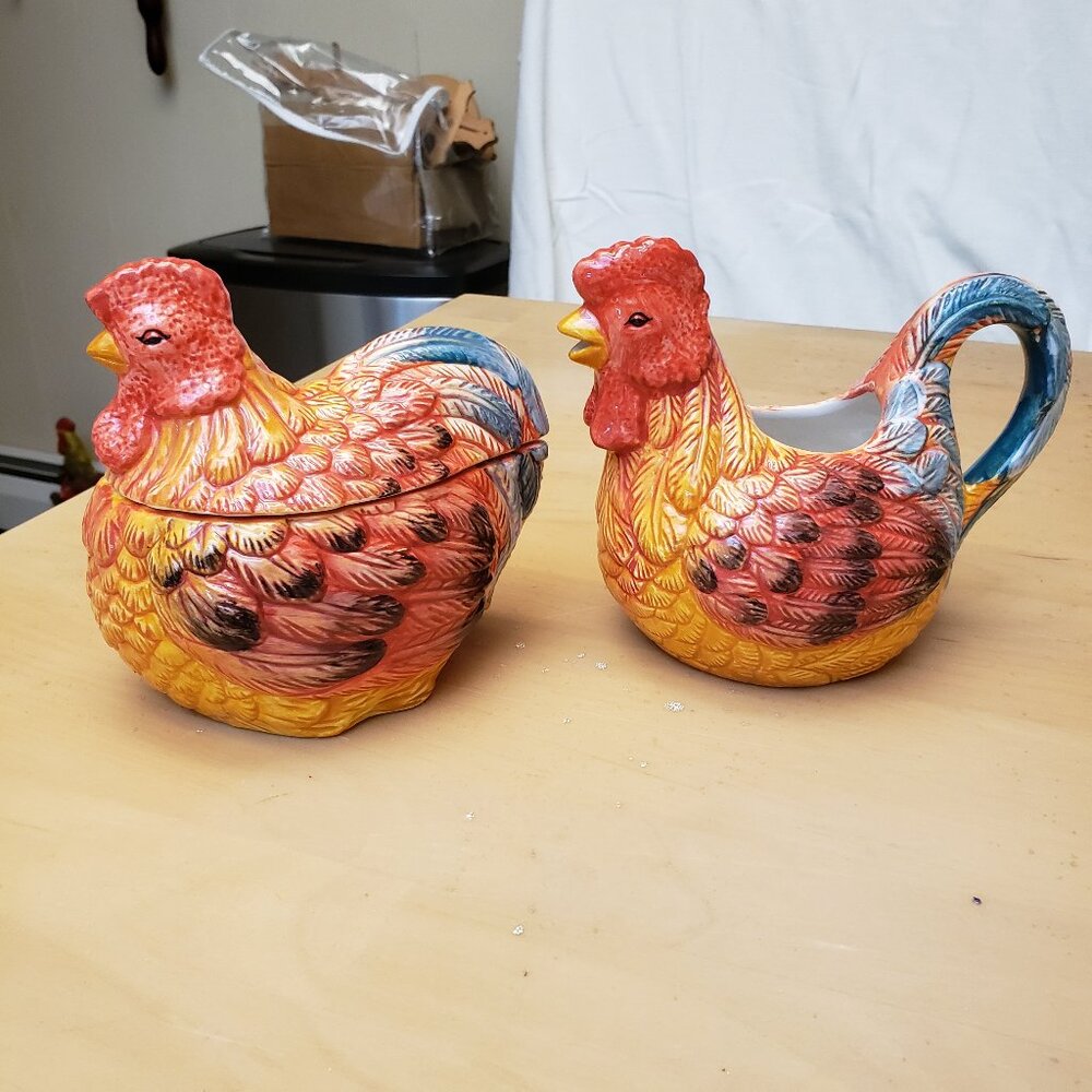 Rare Vintage Country Gate Rooster Sugar & Creamer Set -NIB
